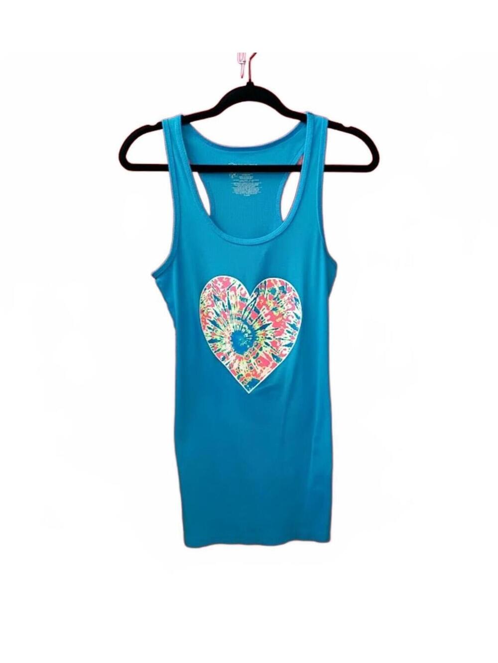 No Boundaries Blue Racerback Tank Top with Tie-Dye Heart Graphic Size XL